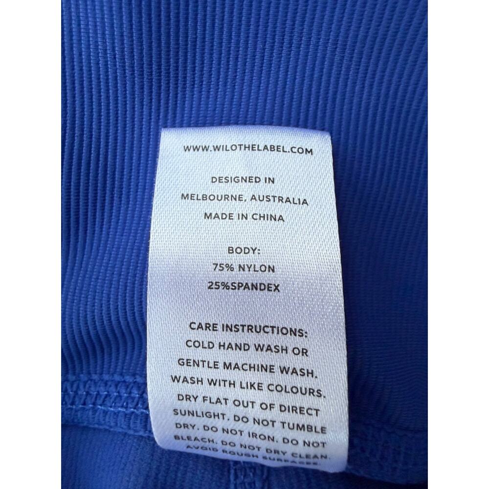 WILO Biker Yoga Gym Running Sporty Blue Ribbed Crossover V-waistband Shorts Sz L - Picture 6 of 9